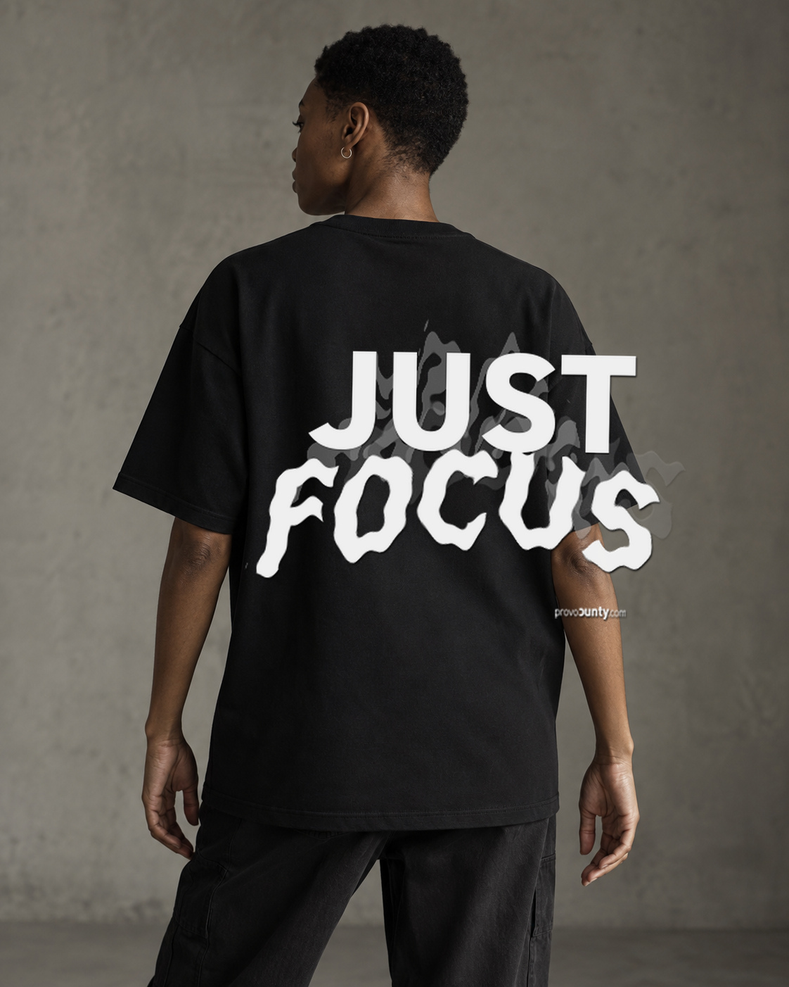 Just Focus PROVOCUNTY shirt mockup on a model